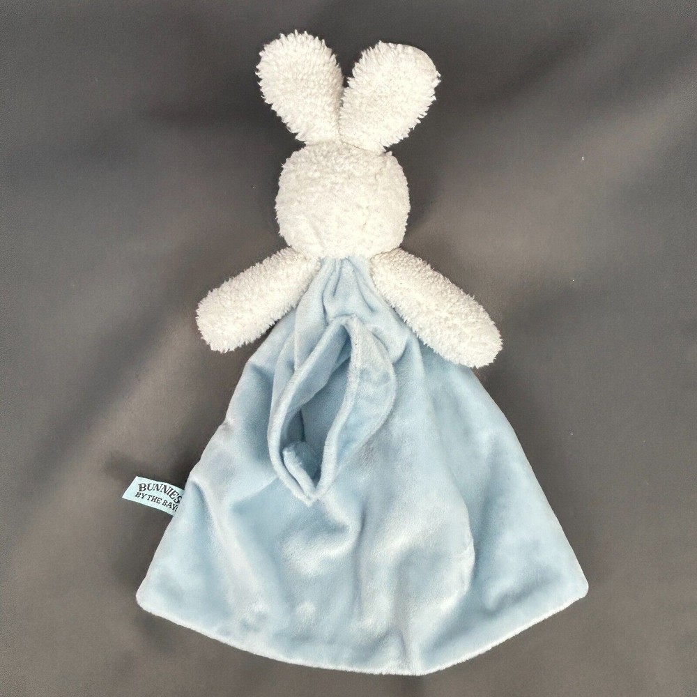 Bunnies by the Bay white Bunny Bud Buddy Security Blanket Lovey Blue Satin Trim - Picture 5 of 9